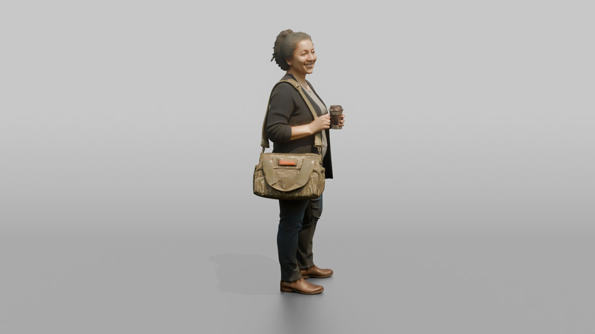 Mother Carrying A Diaper Bag And A Coffee Cup - 3D character model, view 2