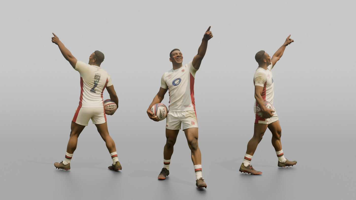English Winger Pointing to the Sky After a Try