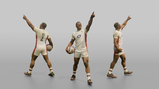 English Winger Pointing to the Sky After a Try
