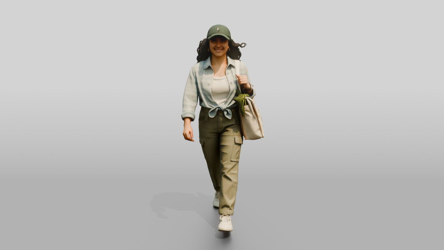Latina Woman in Flannel Shirt with Tote Bag