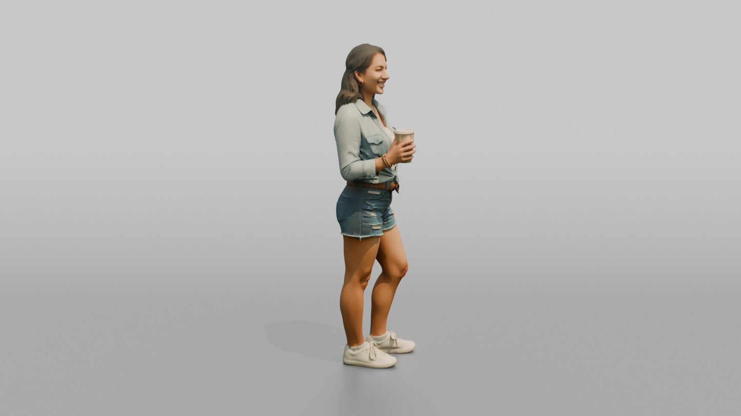 Vacationer Wearing Denim Shirt Tied At Waist And