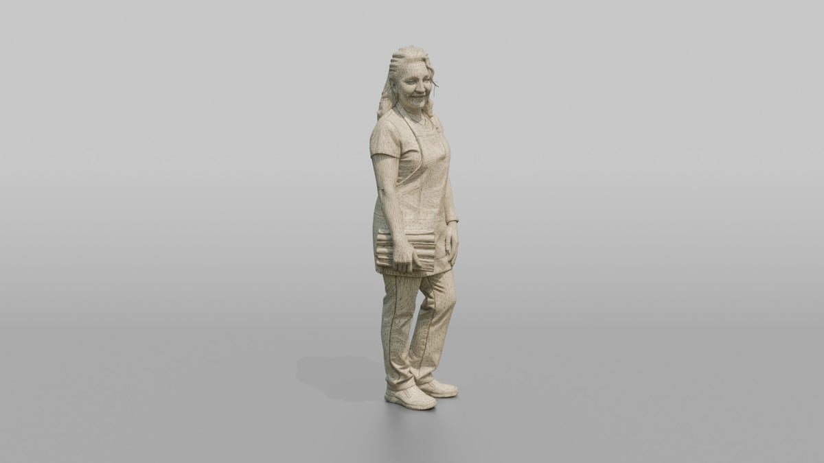 Nail Technician Woman Holding A Stack Of Nail Files - wireframe topology preview