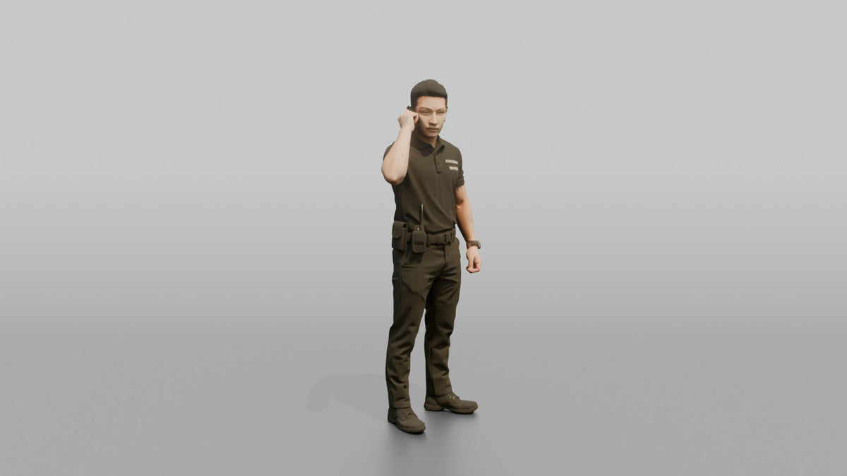Door Staff Man Adjusting An Earpiece - 3D character model