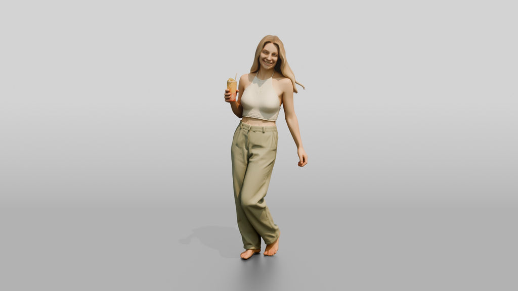 Woman with a Cocktail in Olive Pants