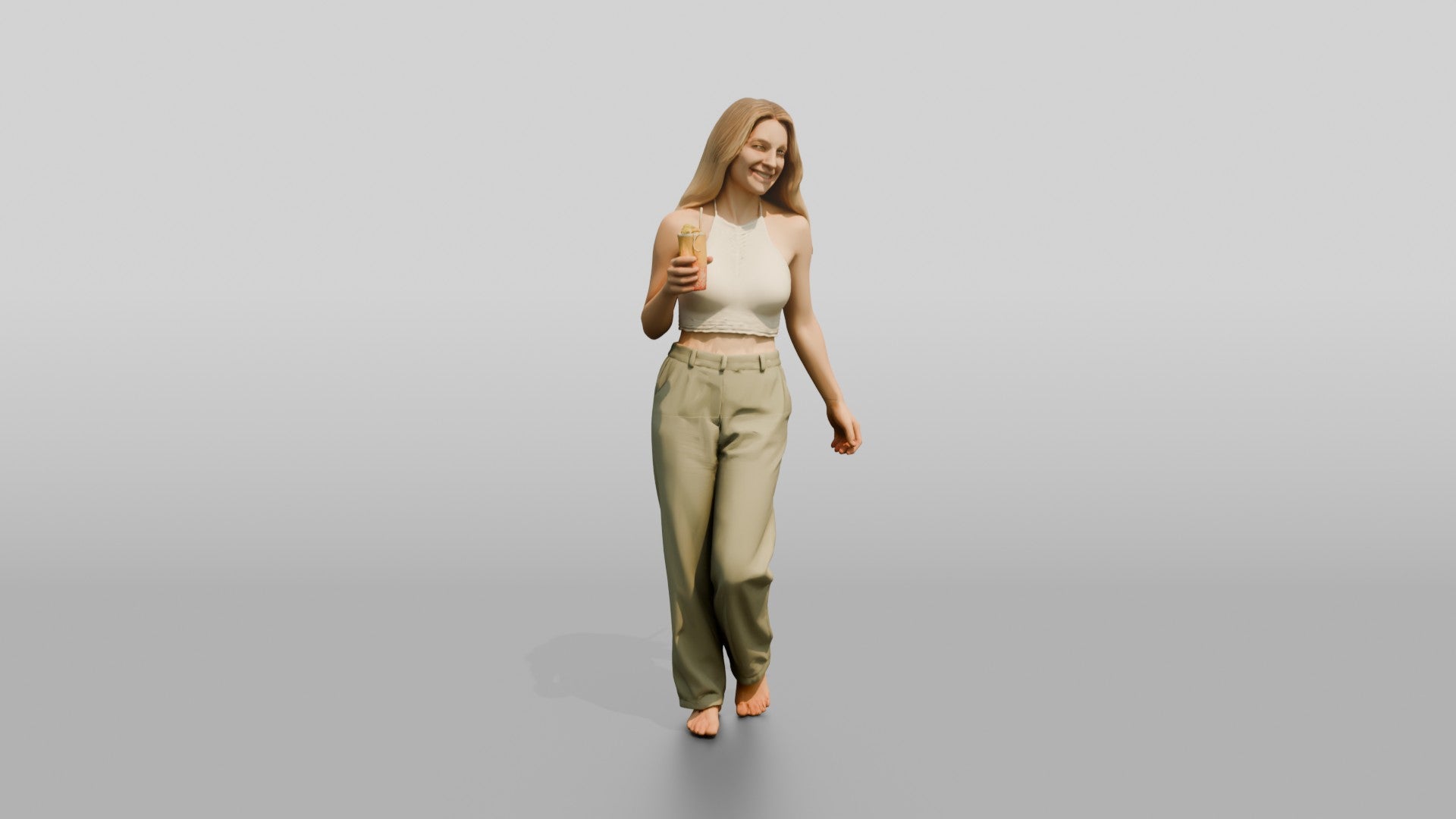 Woman with a Cocktail in Olive Pants