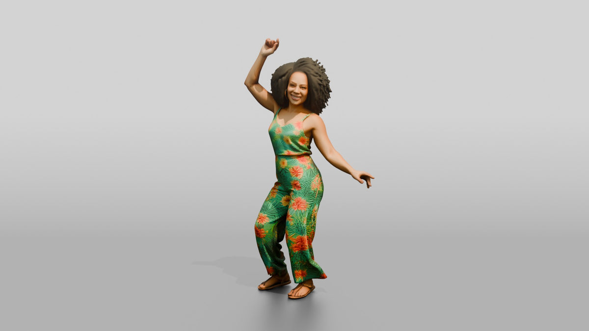 Woman Dancing in a Green Jumpsuit - 3D character model, view 4