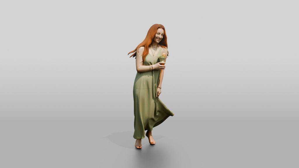 Woman in a Flowing Green Dress