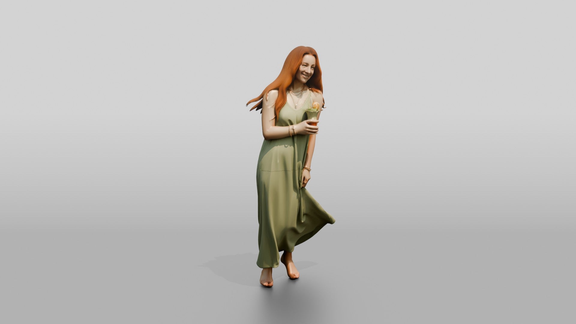 Woman in a Flowing Green Dress