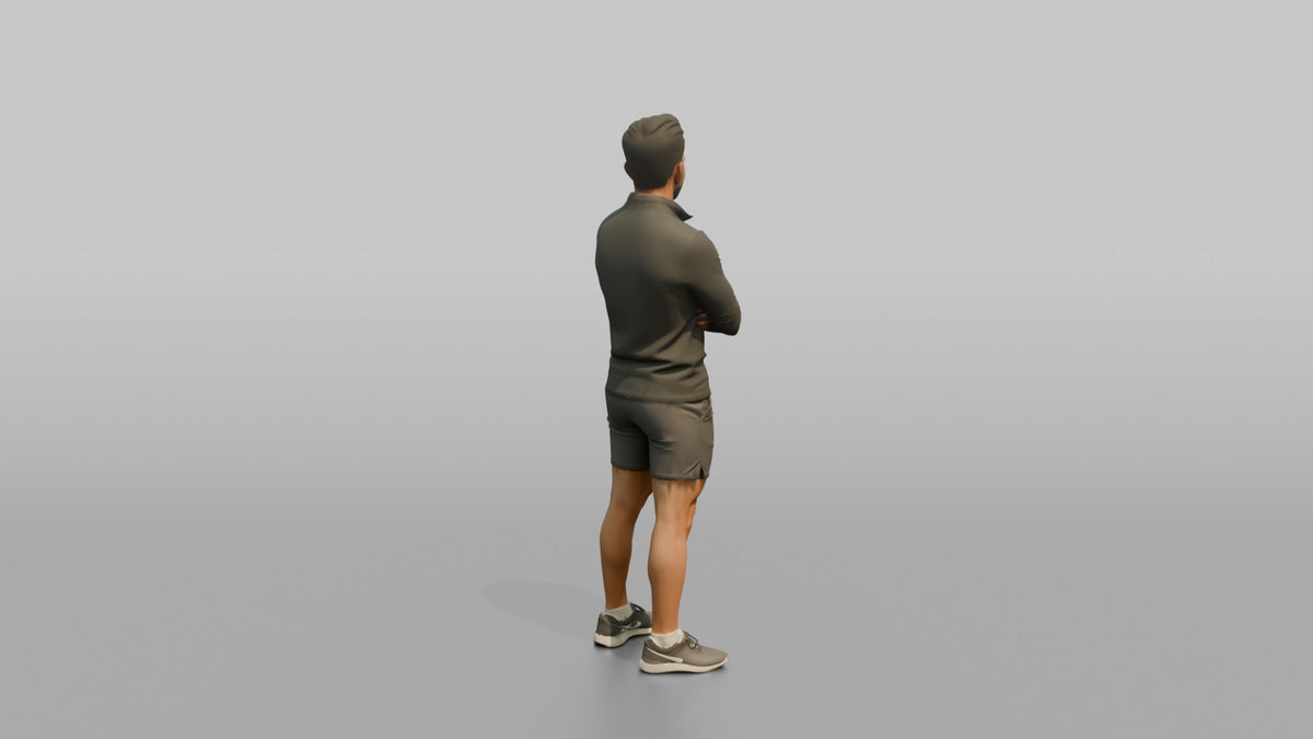 Fitness Influencer Man Standing Relaxed, Arms Crossed Loosely - 3D character model, view 3