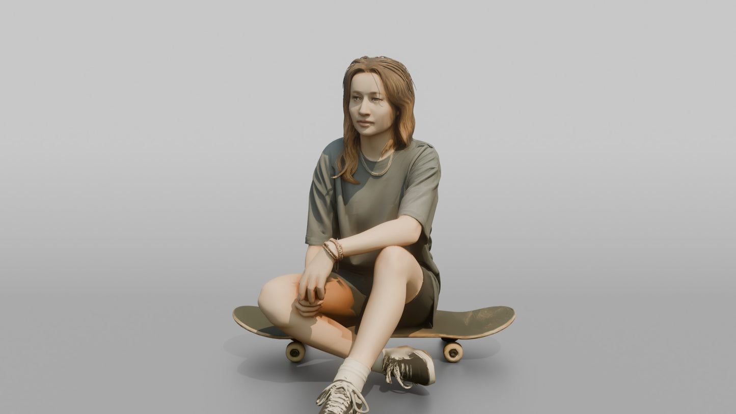Scandinavian Teenage Girl Sitting on a Skateboard