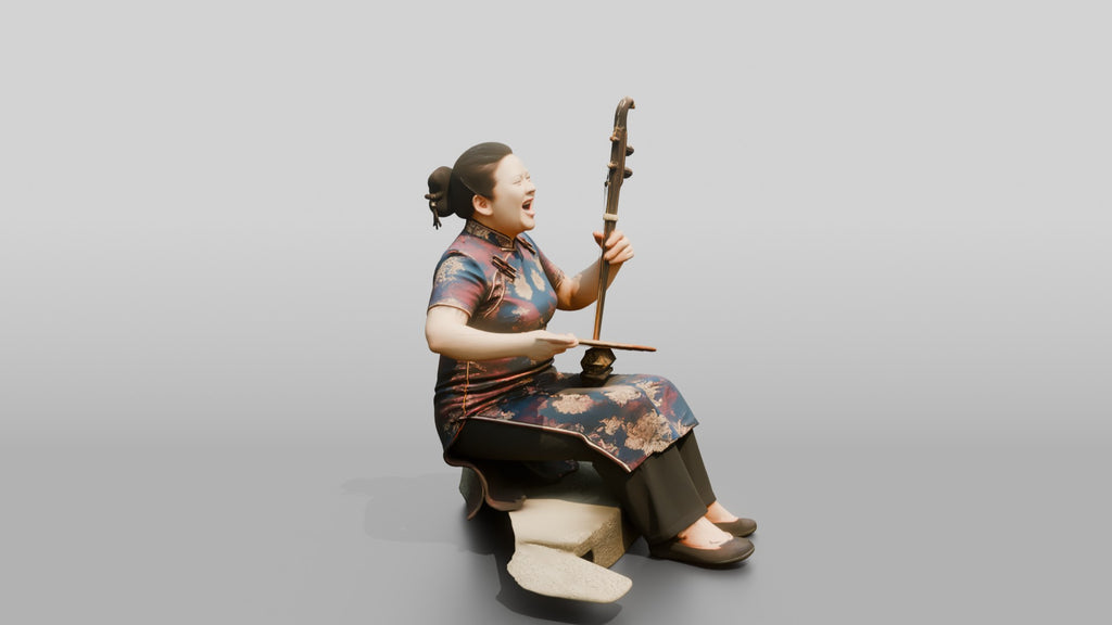 Chinese Woman in Qipao Playing Erhu