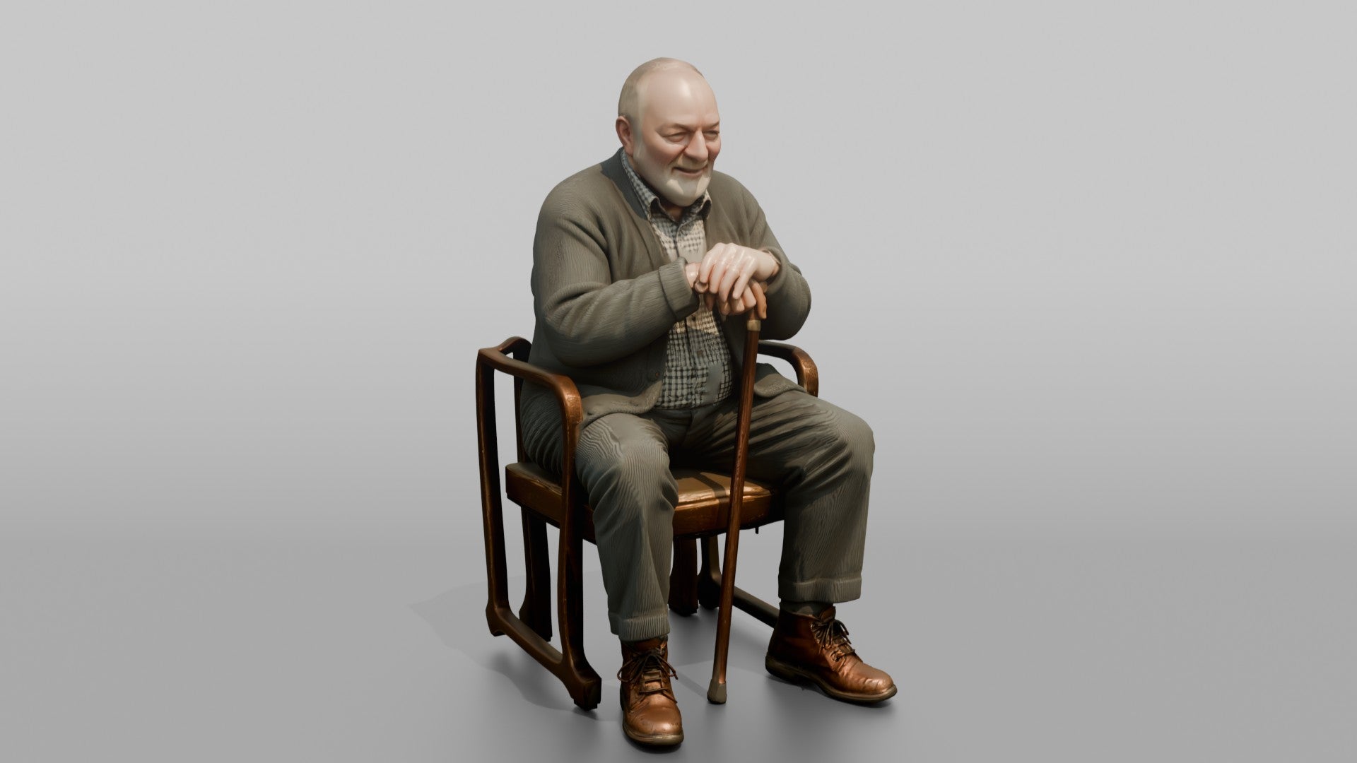 British Man Sitting Upright with a Cane