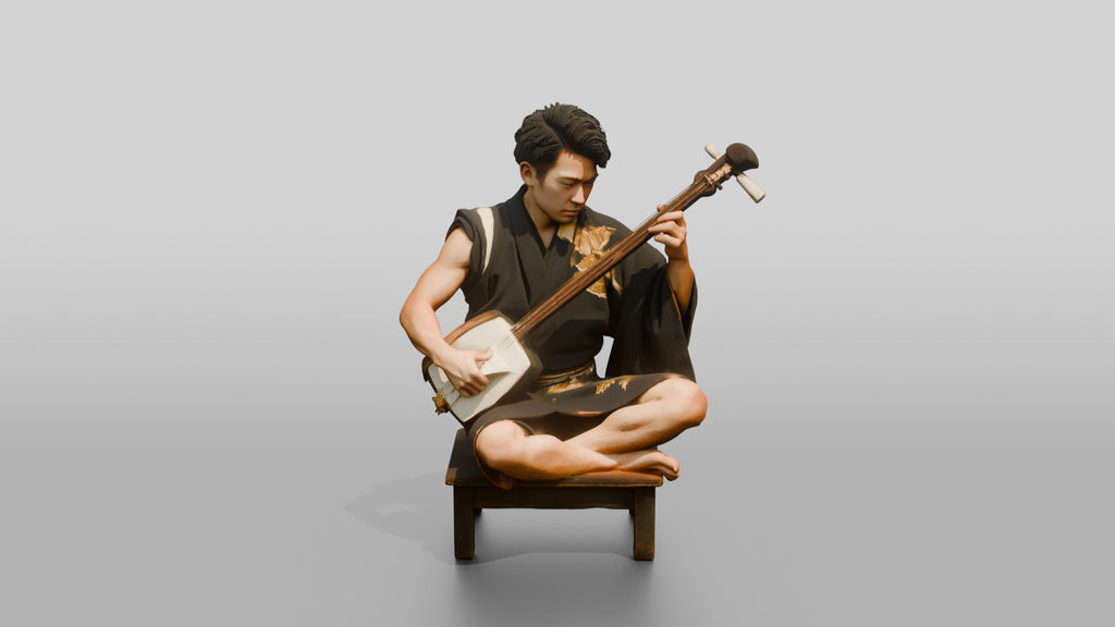 Shamisen Player Striking Silk Strings