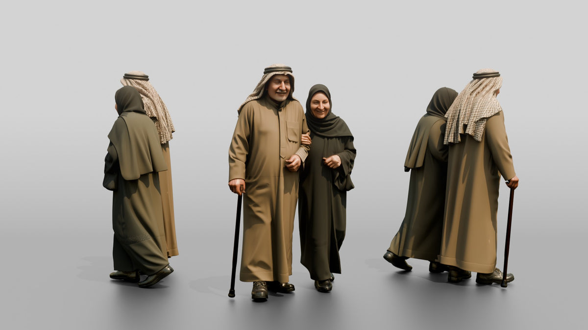 Middle Eastern Elderly Couple Walking - 3D character model