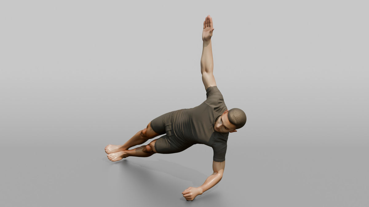 Fitness Influencer Man Holding A Side Plank - 3D character model, view 4