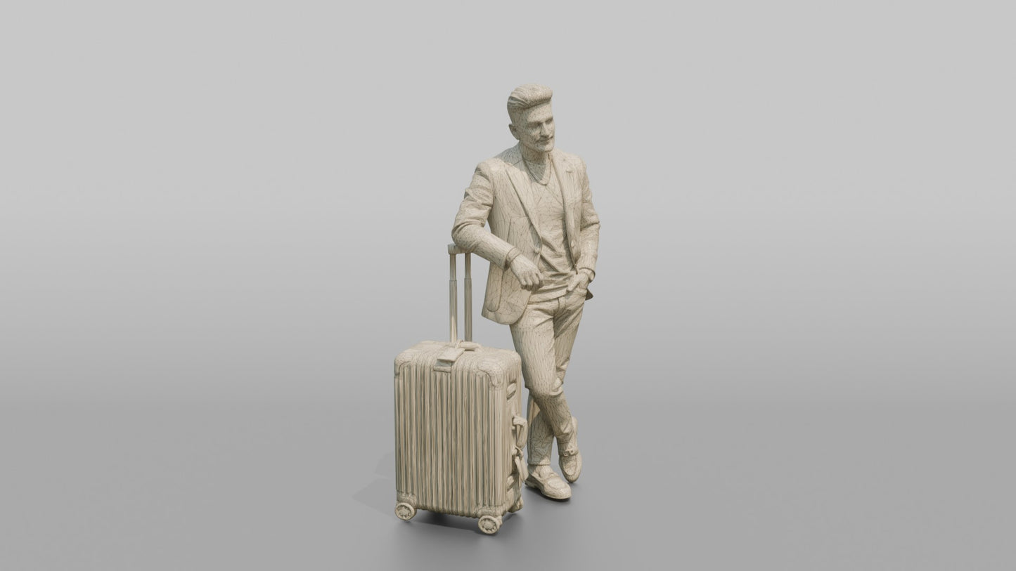 Vacationer Leaning On Large Spinner Suitcase
