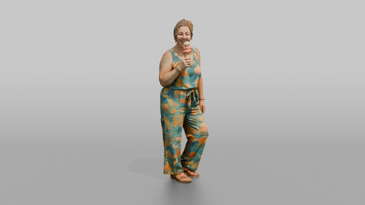 Vacationer Wearing Colorful Summer Jumpsuit - 3D character model, view 1