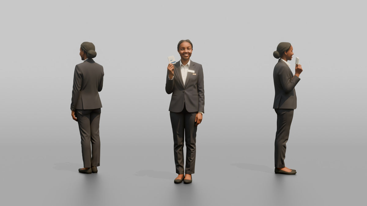 Receptionist Man Holding A Room Key Card - 3D character model, view 1