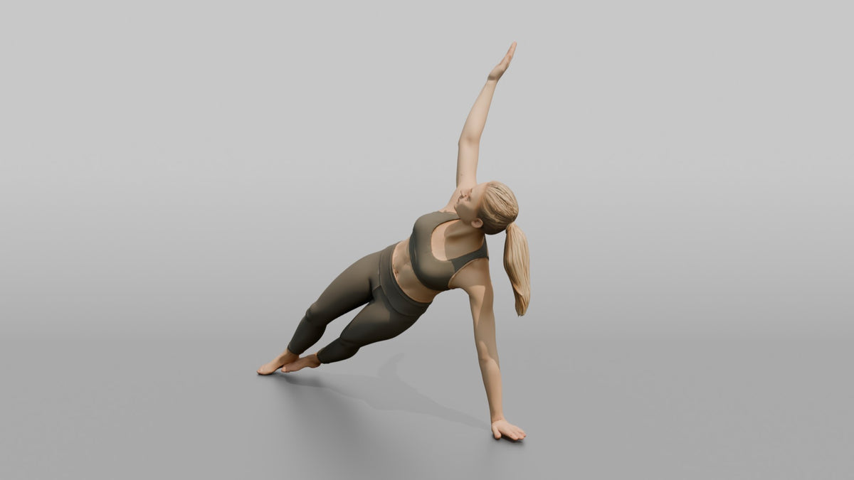 Bodyweight Athlete Woman Holding A Side Plank - 3D character model, view 4