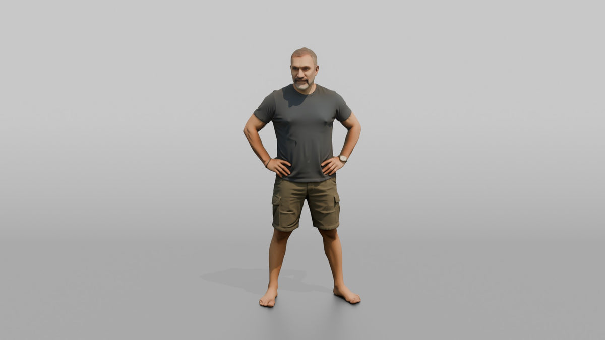 Physique Model Man Standing In A Confident Wide Stance, Hands On Hips - 3D character model, view 5