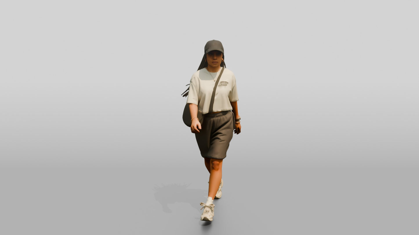 Multiracial Woman Walking Focused on the Boardwalk