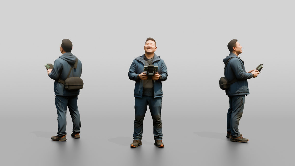 Chinese Man Flying a Drone - 3D character model