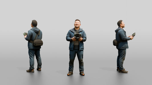 Chinese Man Flying a Drone - 3D character model