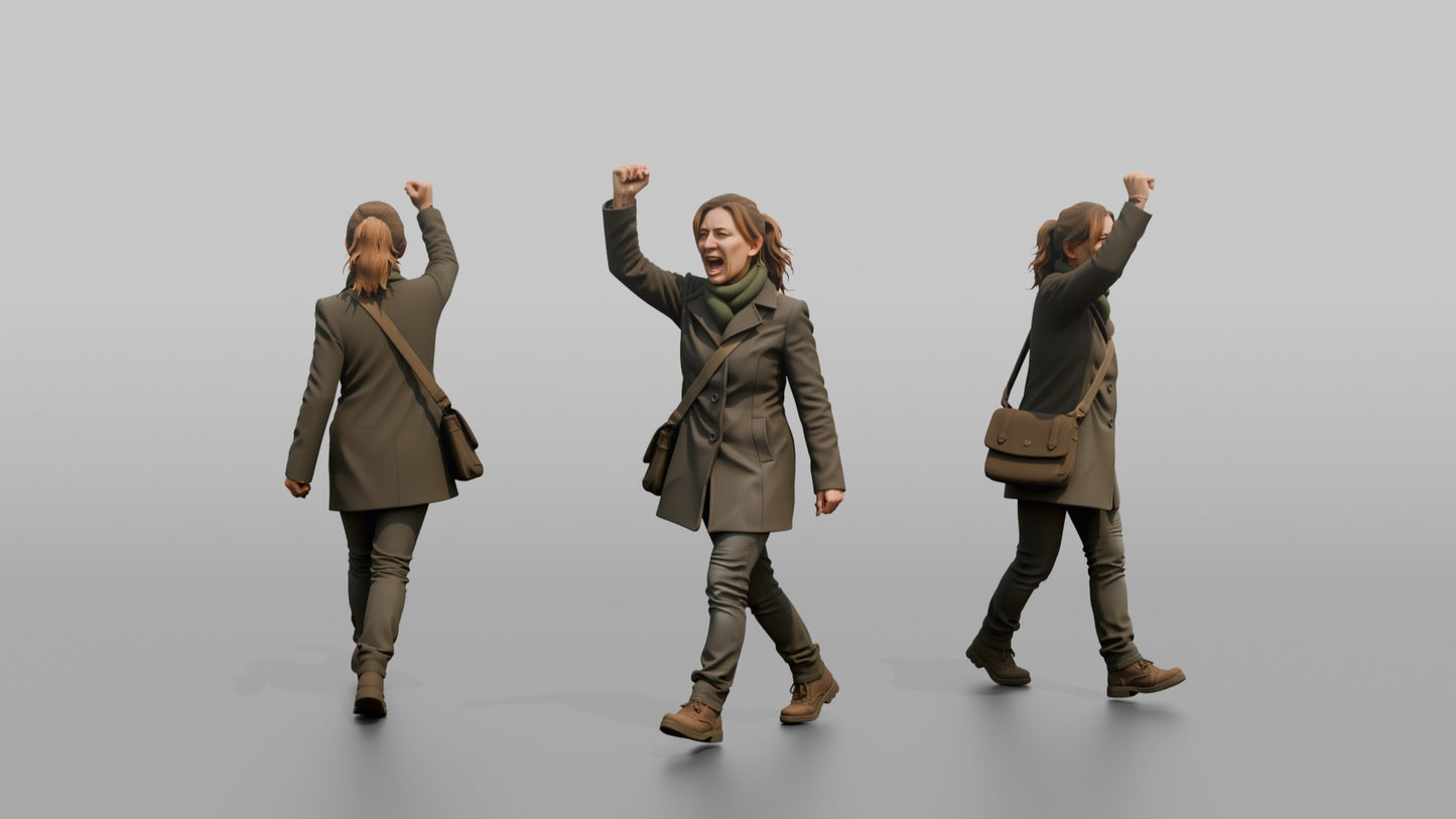 Protester Woman Marching with a Raised Fist