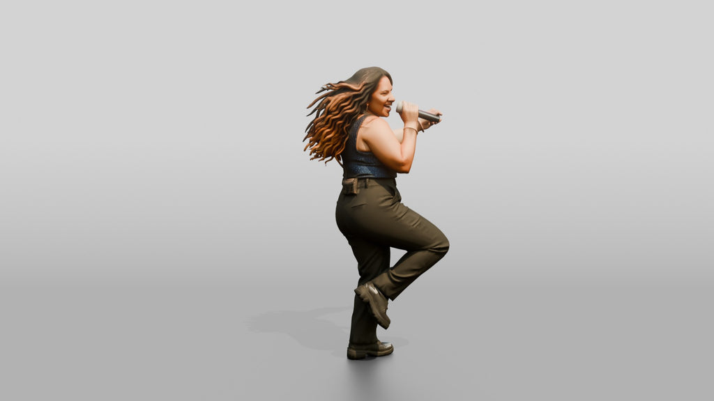 Latina Pop Singer with Microphone Mid-Dance