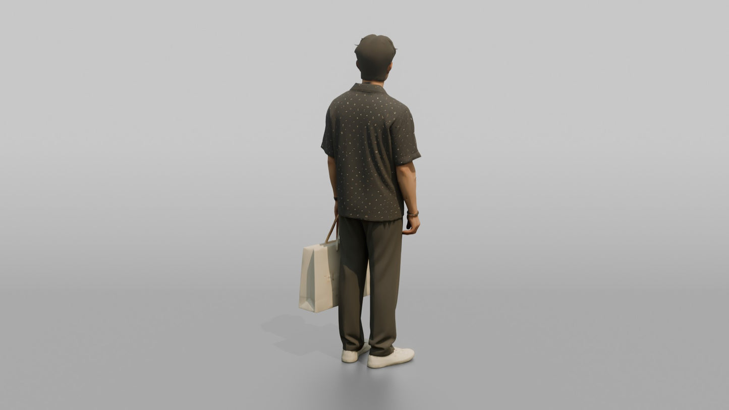 Vacationer Wearing Relaxed Camp Collar Shirt And Trousers