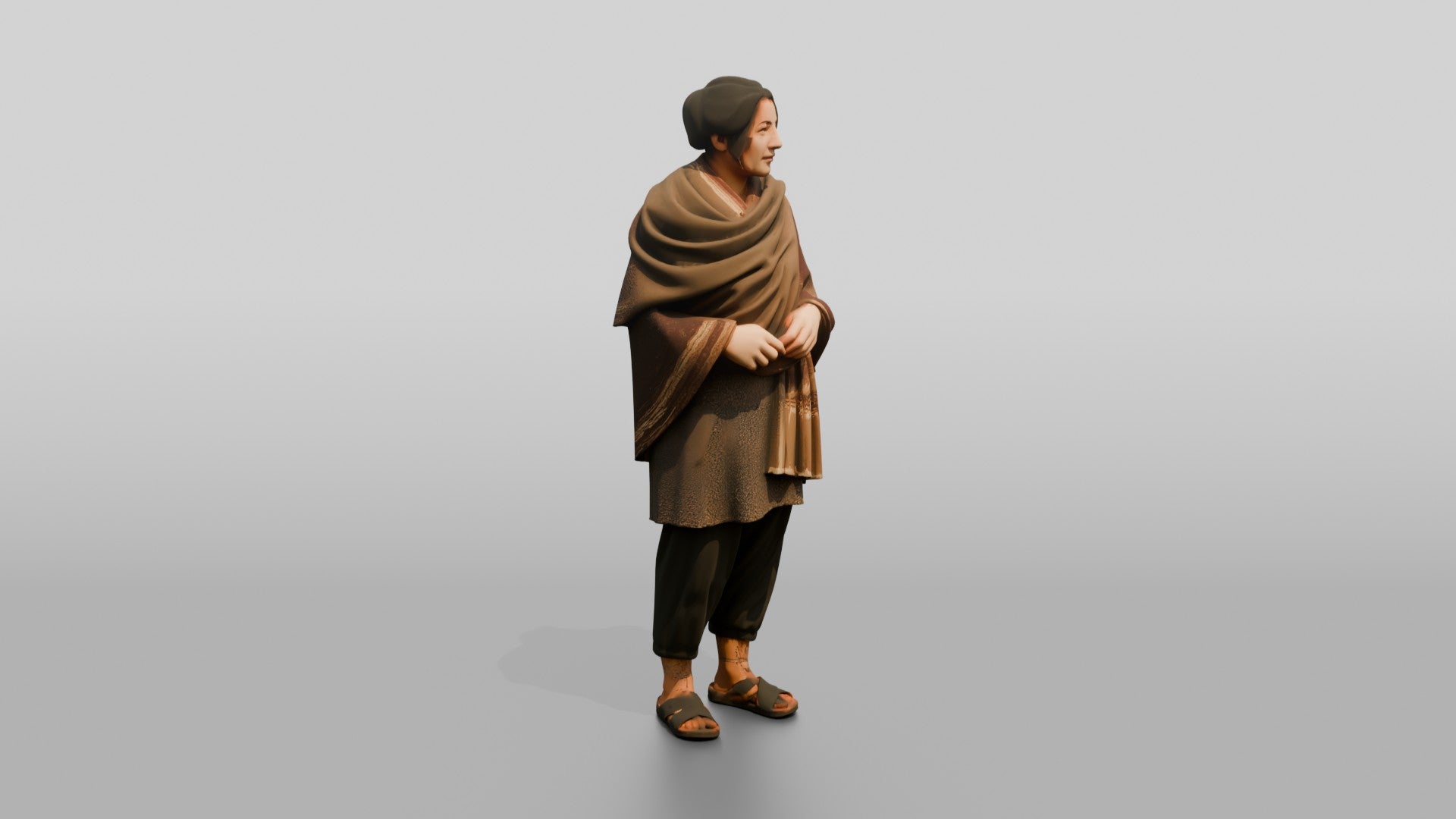 Homeless Woman Wrapped in a Thick Wool Shawl