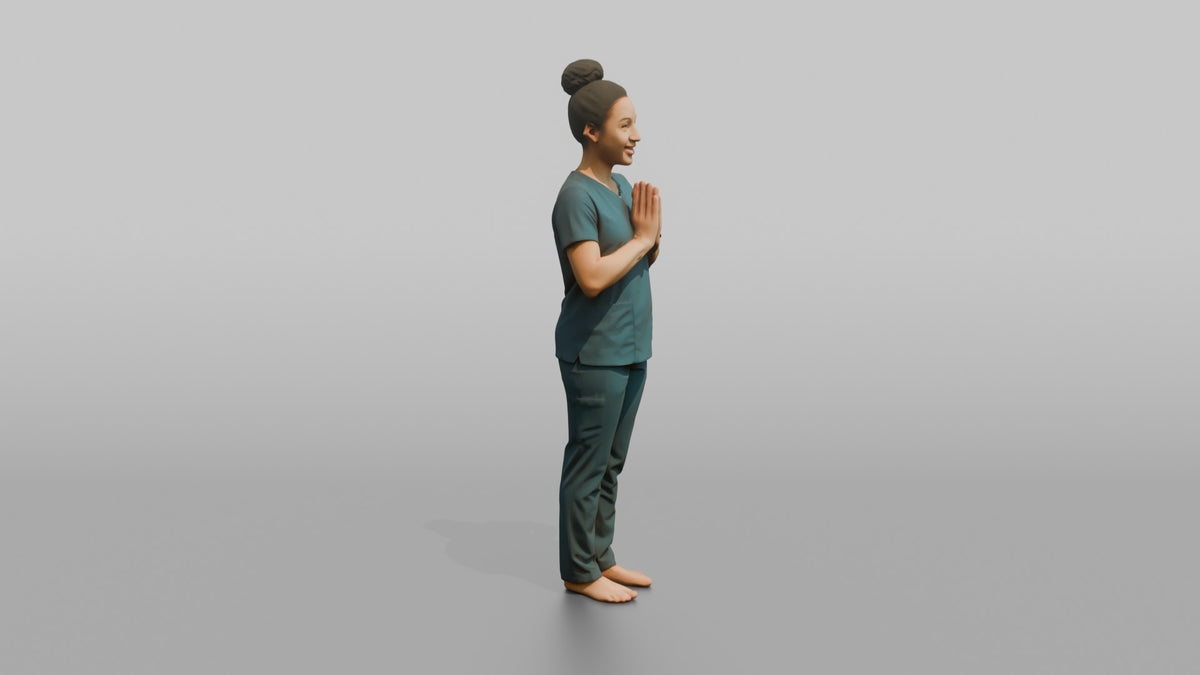 Massage Therapist Man Pressing Palms Together In A Welcoming Gesture - 3D character model, view 2