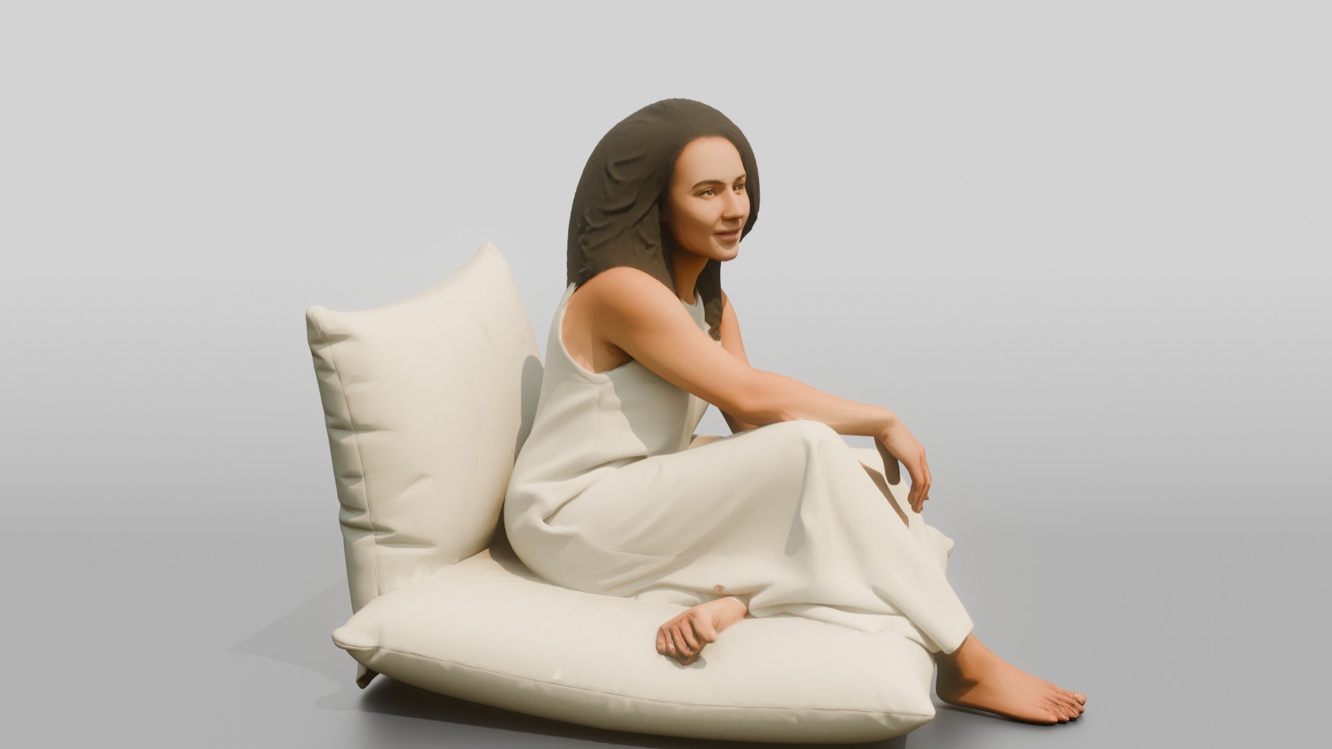Woman Lounging on a Floor Cushion