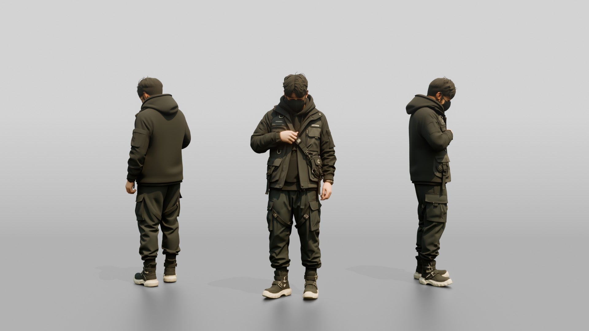Techwear Man Zipping Up His Jacket