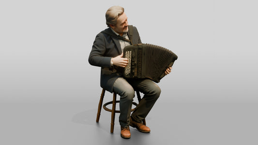 Accordion Player with Button Accordion - 3D character model, view 1