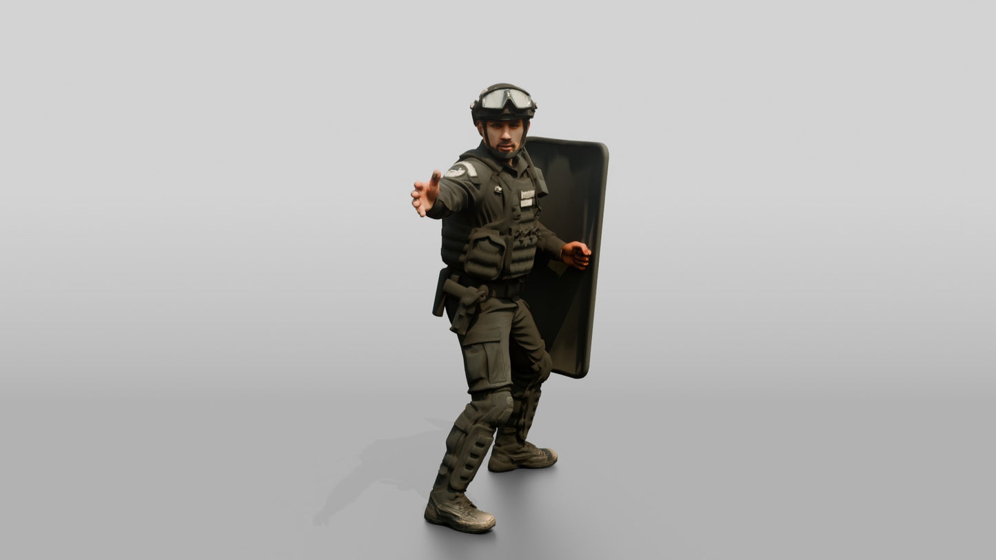 Riot Police Officers Interacting with Shields