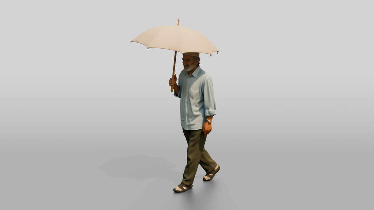 Elderly Slender Persian Man in a Taqiyah Cap - 3D character model, view 4