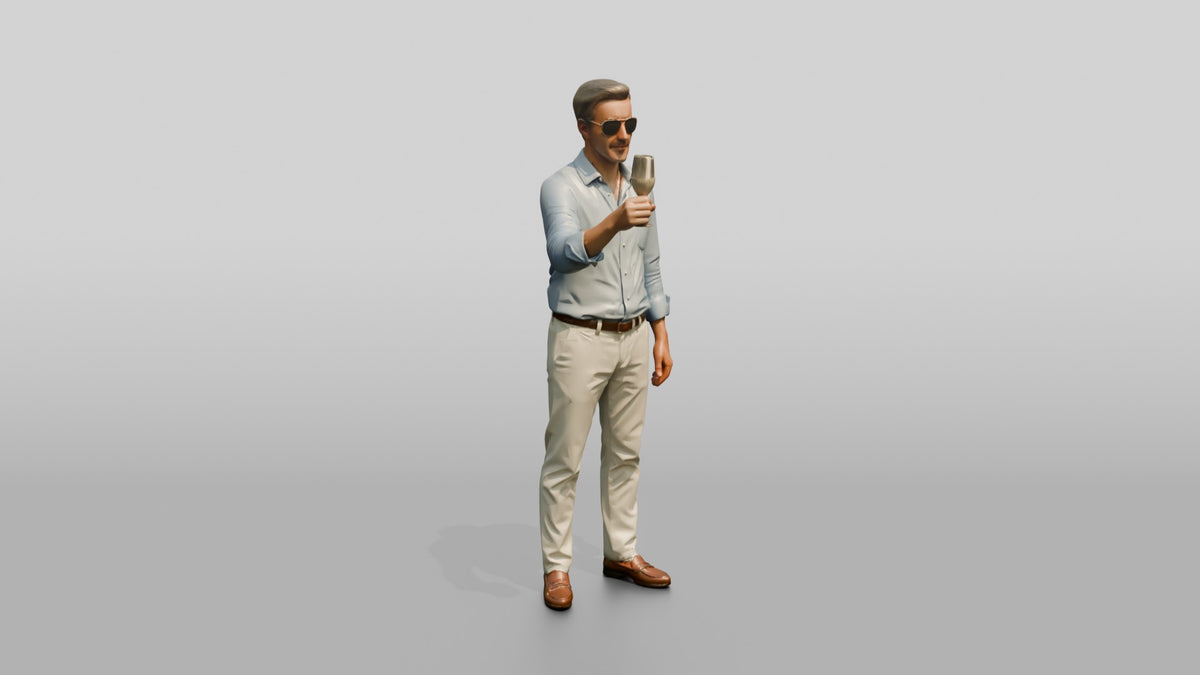 Relaxed Man with a Sunset Drink - 3D character model, view 1