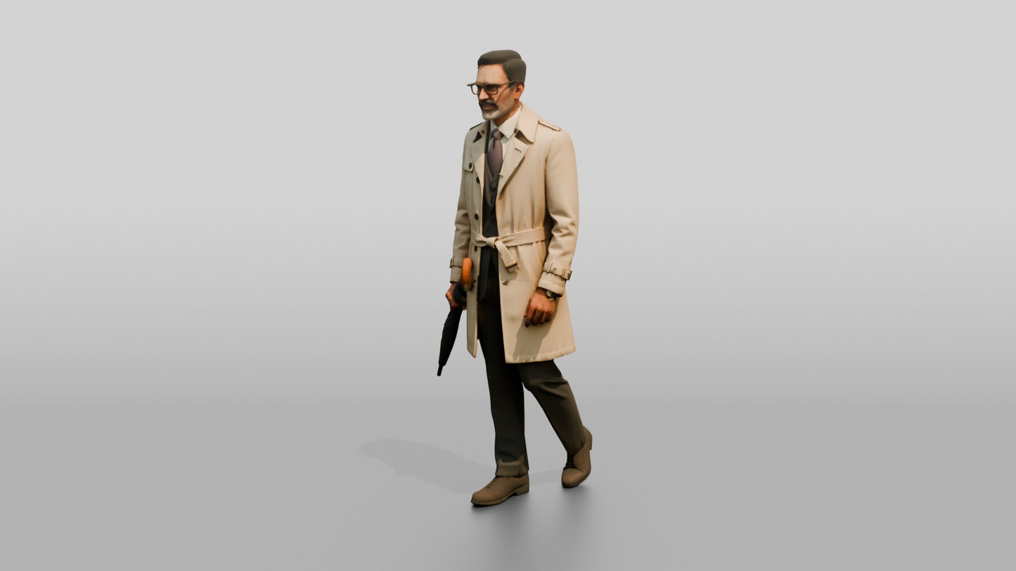 Indian Man in Suit and Trench Coat with Umbrella