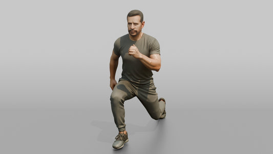 Bodyweight Athlete Man In A Deep Bodyweight Lunge - 3D character model