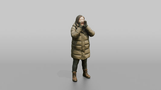Protester Woman Shouting with Hands Cupped - 3D character model, view 1