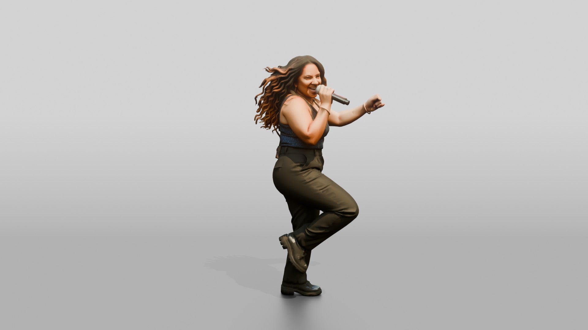 Latina Pop Singer with Microphone Mid-Dance