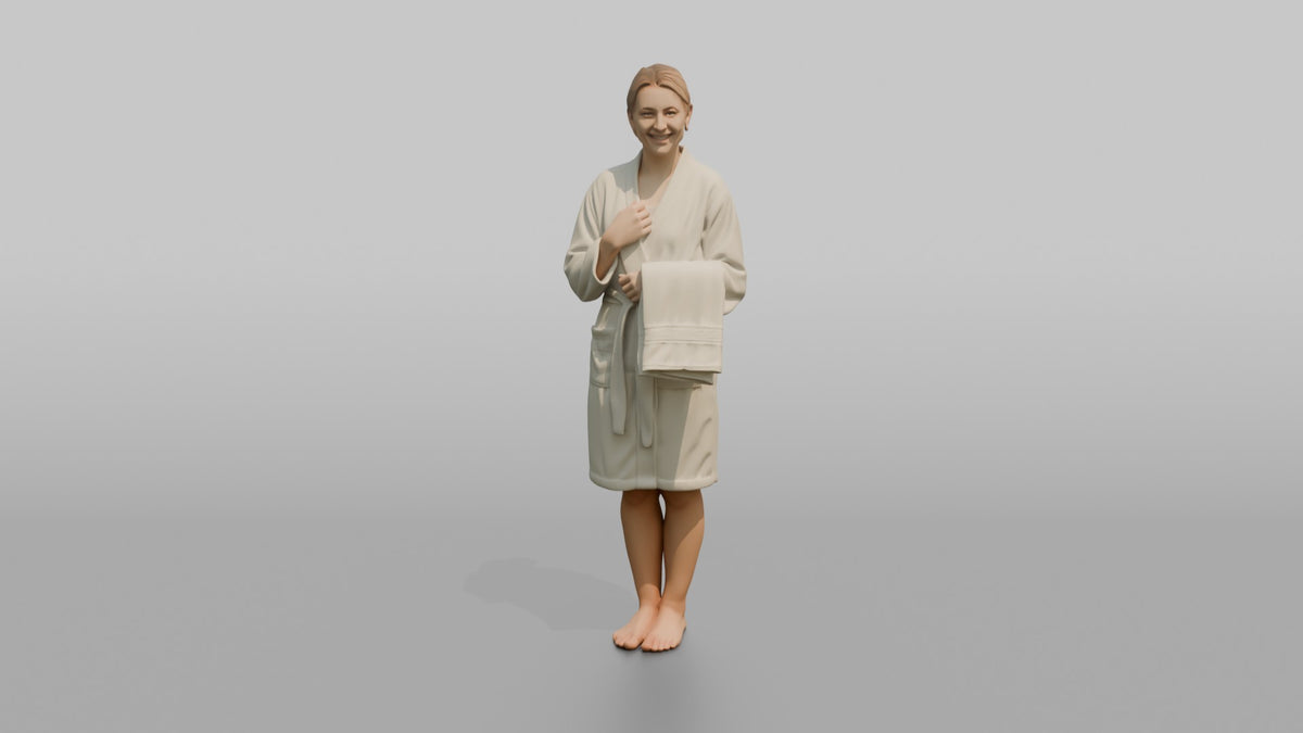 Spa Client Man Standing Holding A Folded Towel Against The Chest - 3D character model, view 5