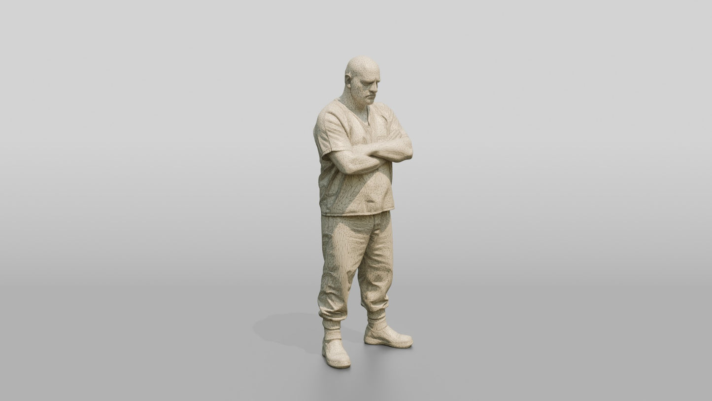 Heavy-set White Male Prisoner in a Grey-white Striped Uniform
