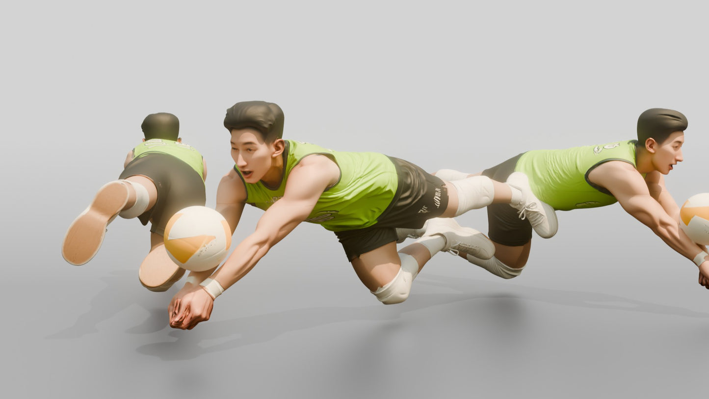 East Asian Male Volleyball Player in Lime Green Jersey