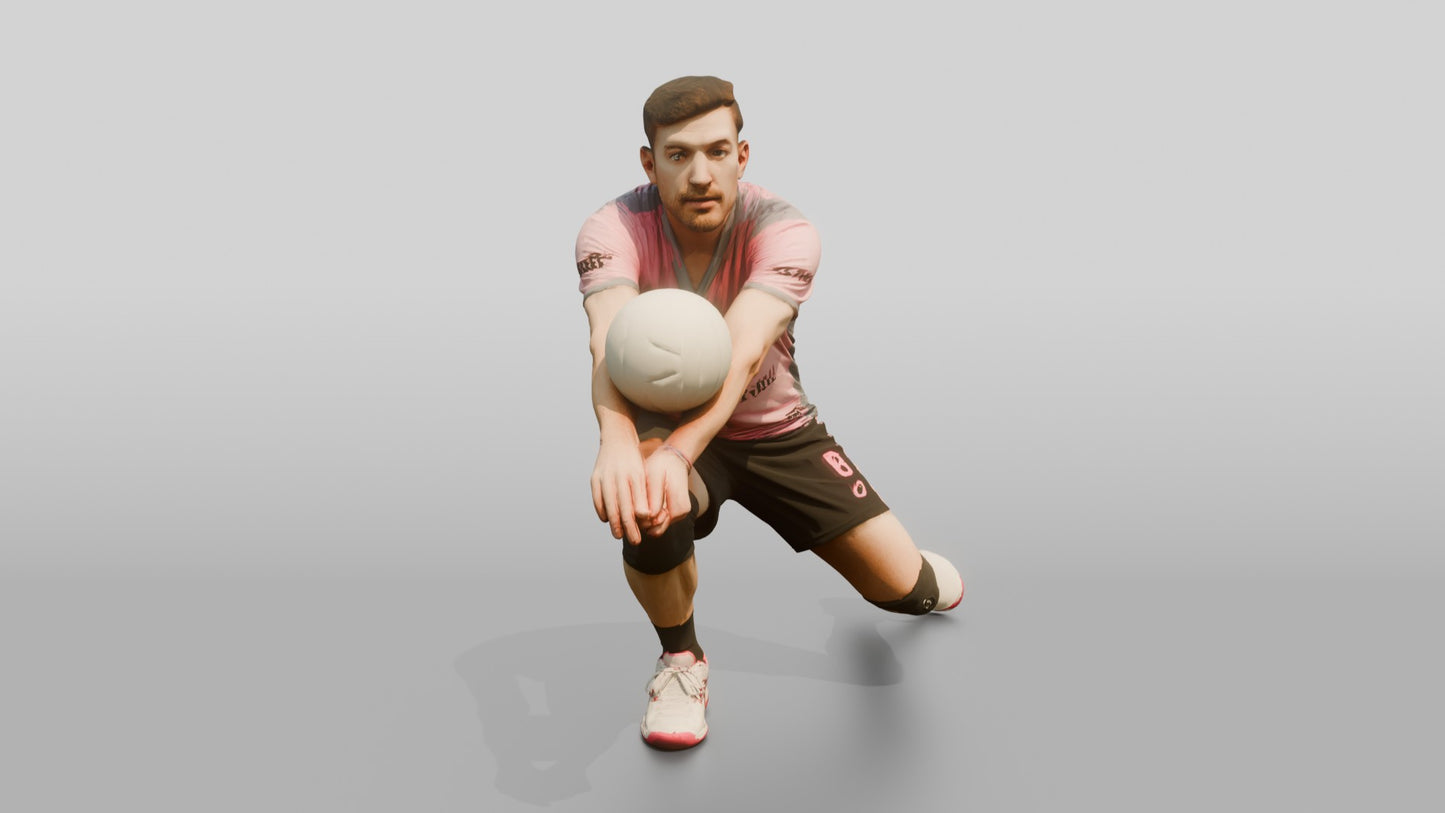 Caucasian Male Volleyball Player in Pink and Grey Jersey
