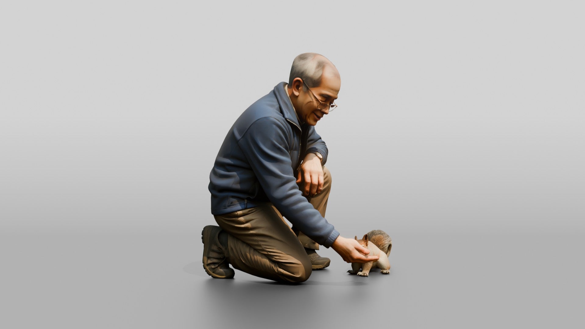 Homeless Man Feeding Crumbs to a Small Squirrel