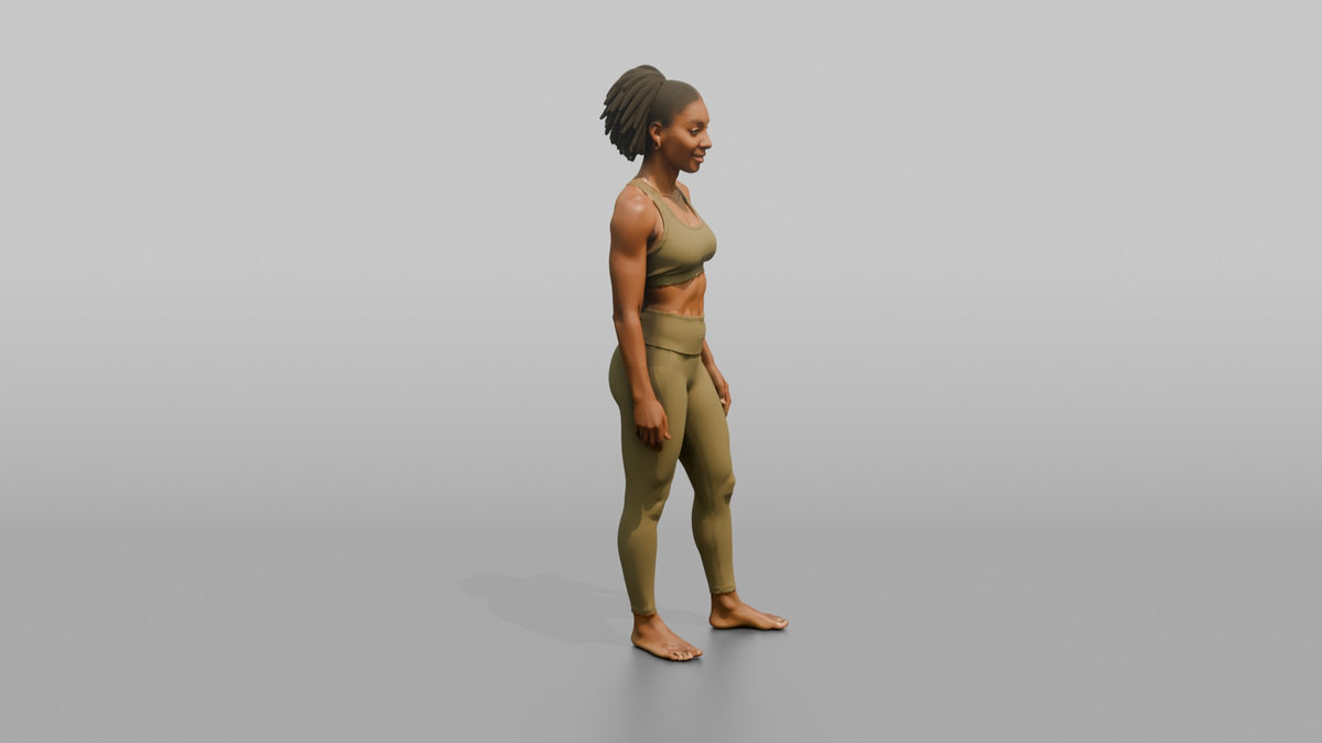 Fitness Influencer Woman Standing With Hands Loosely At Sides - 3D character model, view 2