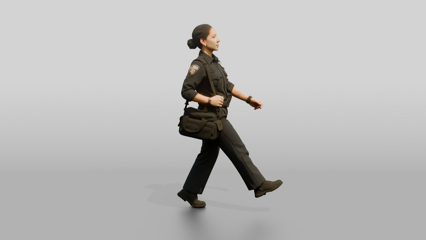Female Police Officer Hurrying with a Bag