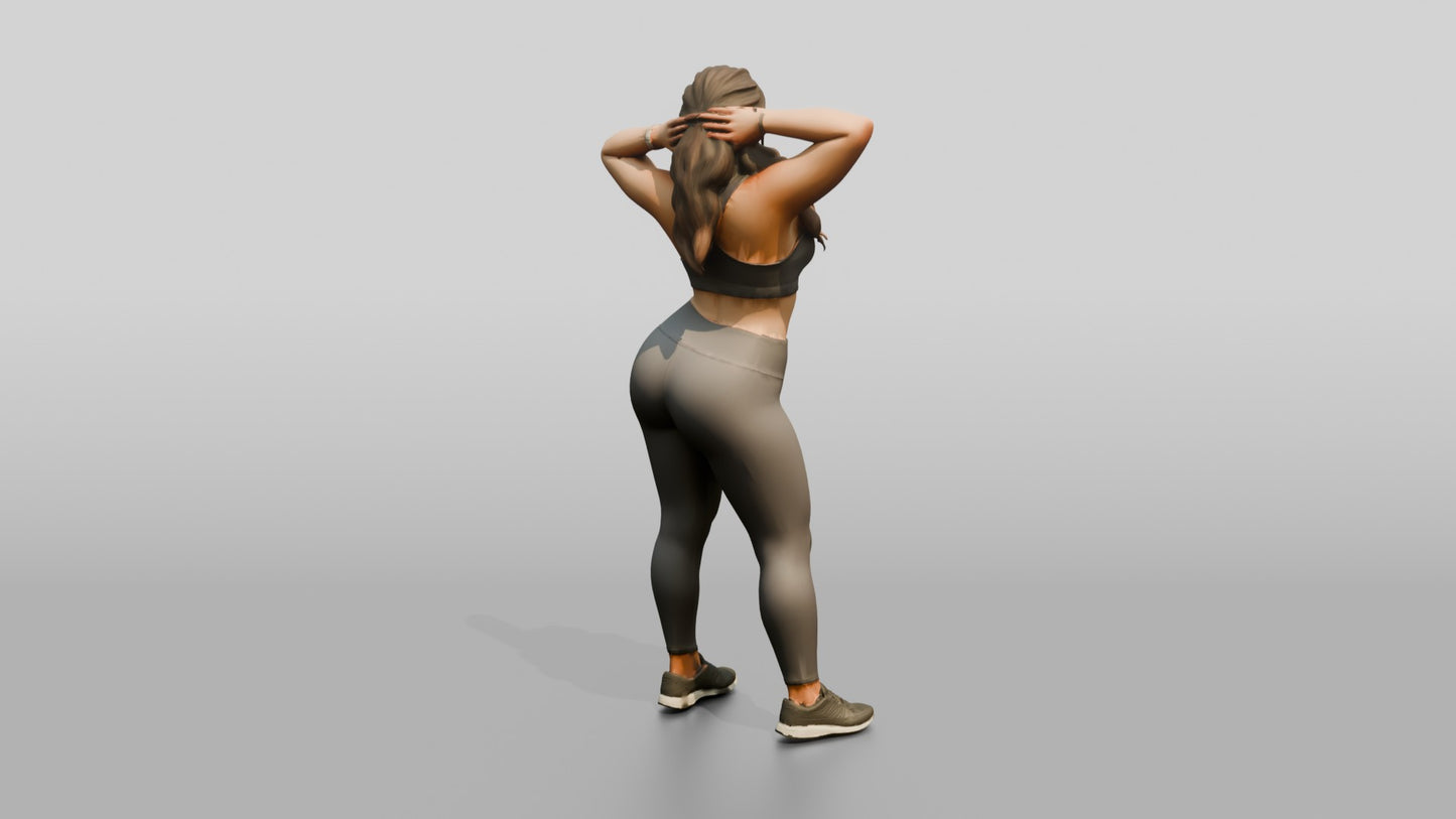Curvy Woman in Grey Activewear with Arms Raised